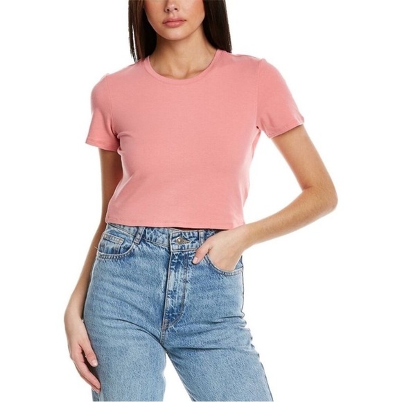 Z SUPPLY Pamela Top Seashell Pink Crewneck Cropped Short Sleeve Sz L NEW - Picture 1 of 11